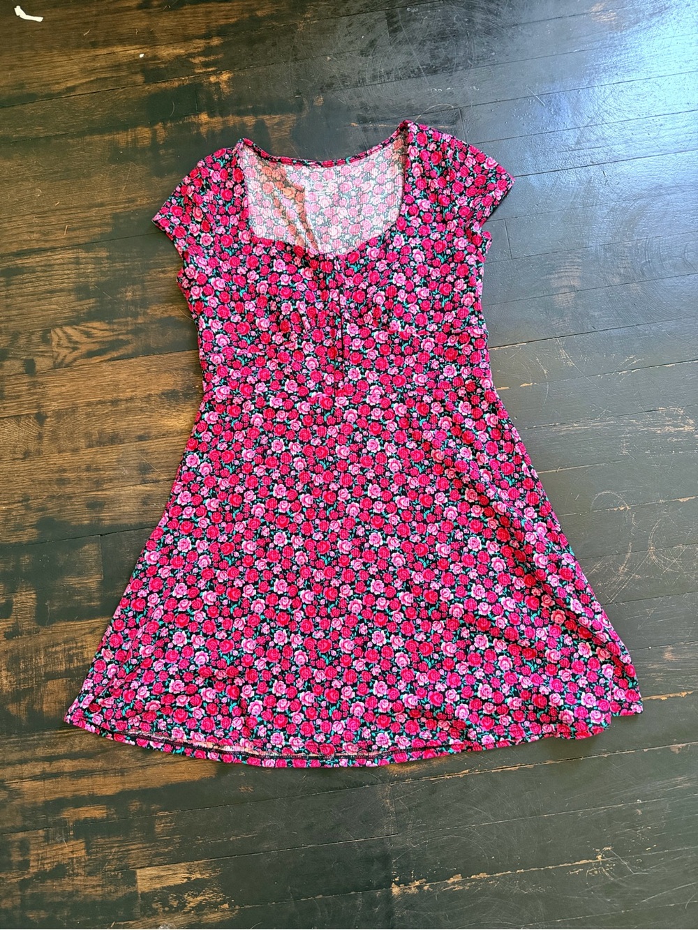 Floral Pink & Black Scoop Neck Dress